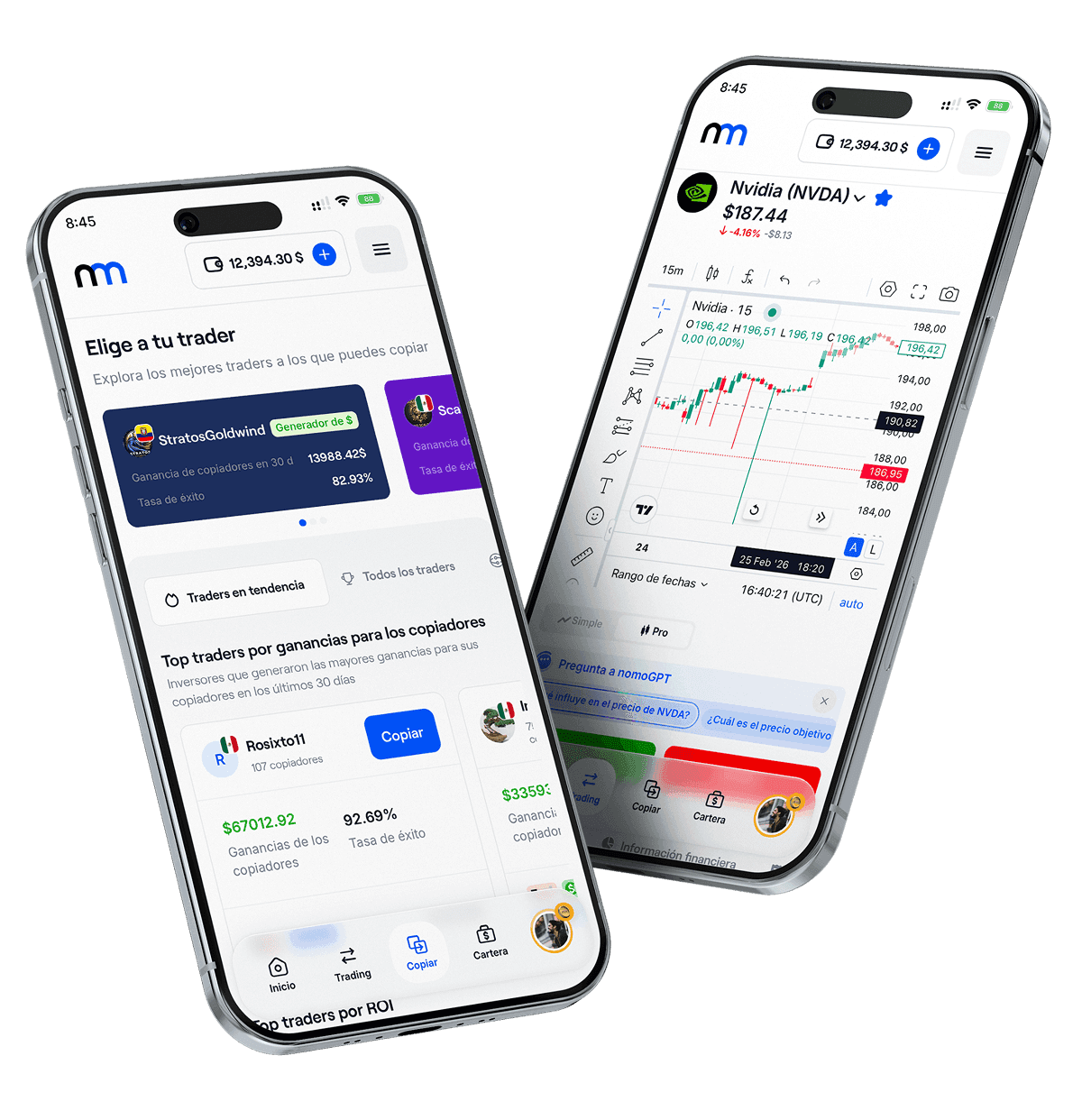 Interfaz de la app de nomo para iOS